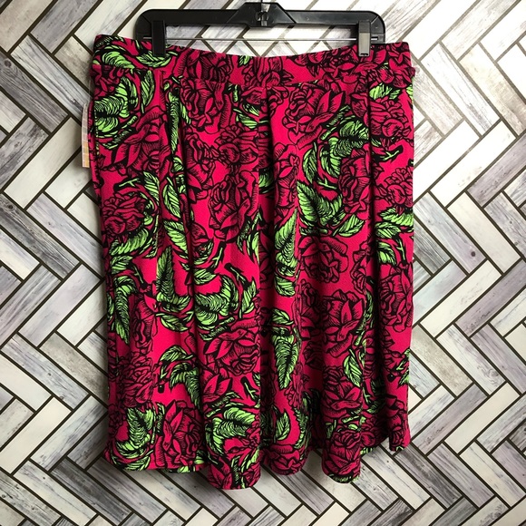 LulaRoe Vibrant Rose Floral Midi Skirt NWT